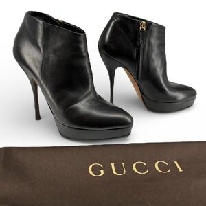 Black Nappa Platform Zip Bootie Stiletto Night Out Moto Gucci Steve EU36‎